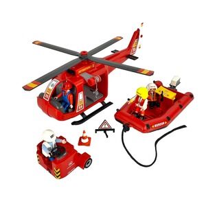 Playmobil Fire Rescue Set 4428 Toy Hellicopter Zodiac Boat People More